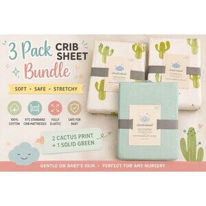 Fitted Crib Sheet Set Cloud Island 100% cotton w soft finish Green Cactus
